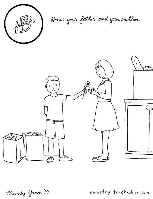 Boy giving mom flower - Mother's Day coloring sheet
