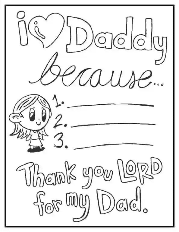 I love daddy because (girl - daughter version) activity coloring page