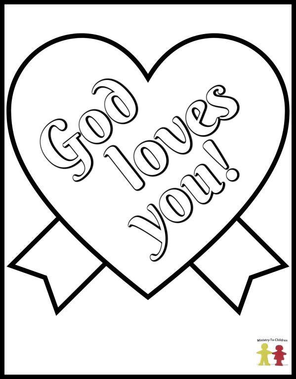 God loves you - heart coloring page