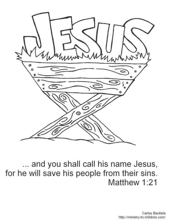 Name Jesus manger coloring page