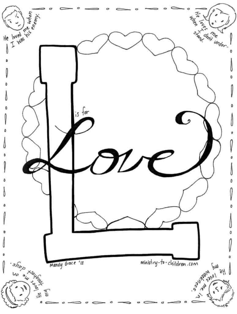 L is for Love Coloring Page about Jesus for Valentine's Day
