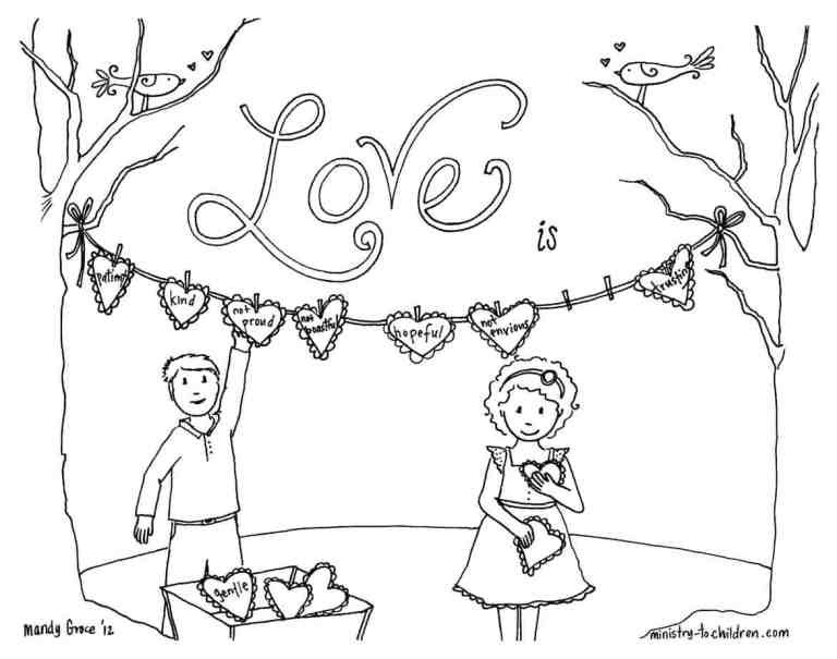 Biblical Love coloring page based on 1 Corinthians 13
