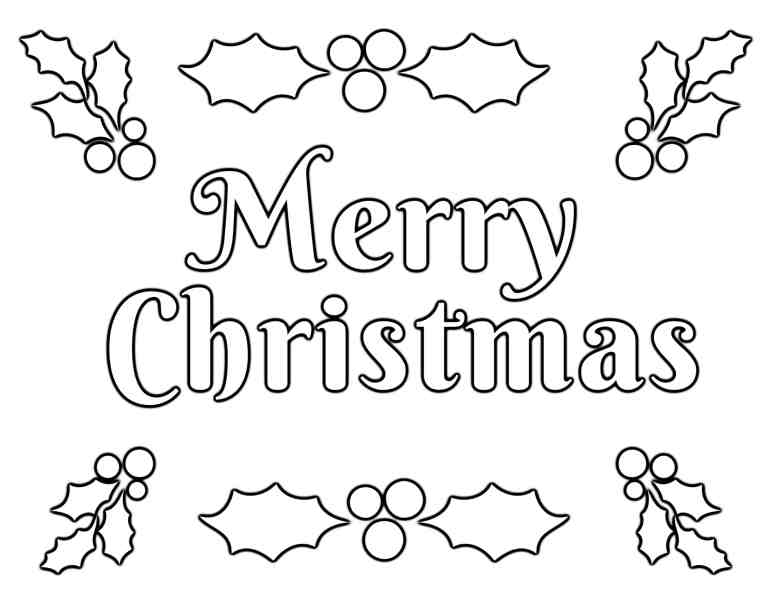 Merry Christmas Coloring Page with Holly