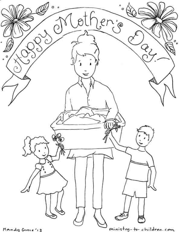 Mother with two children - Mother's Day coloring page