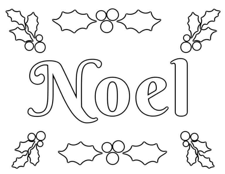 NOEL Coloring Page with Holly