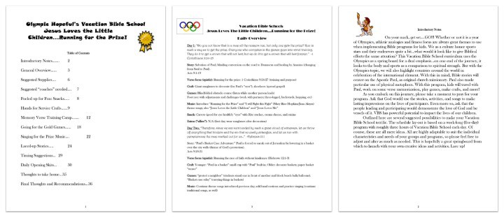FREE "Running for the Prize" Olympics Themed VBS Curriculum 